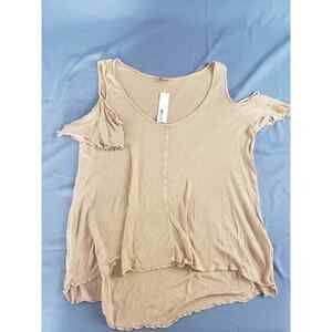 Revolve‎ LAmade Womens Tan Ribbed Knit Top size S Cold Shoulder Pullover